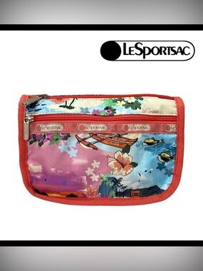 LeSportsac Tropical Hawaii Pink Double Zip Cosmetic Bag Pouch